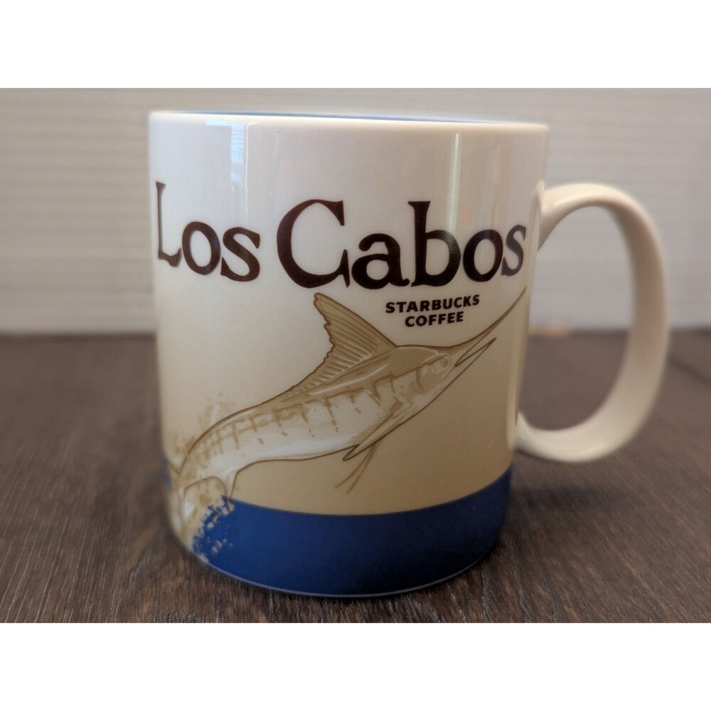 Starbucks Los Cabos Mexico Coffee Tea Mug Cup 2016 Blue Cream 16 oz Marlin